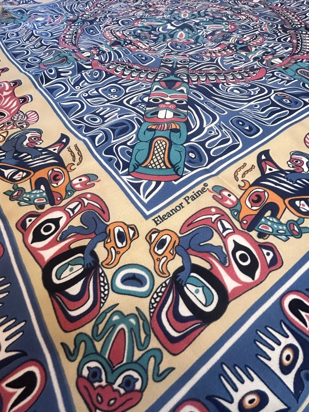 Vintage AESOTICA Eleanor Paine Silk Scarf - Totem Tribal Design Print